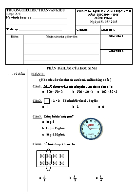 Đề và đáp án kiểm tra cuối học kì II môn Toán lớp 2 - Năm học 2016-2017 - Trường Tiểu học Mỹ Thành